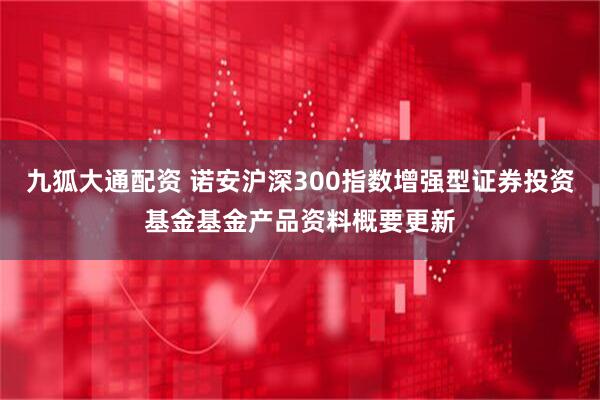 九狐大通配资 诺安沪深300指数增强型证券投资基金基金产品资料概要更新