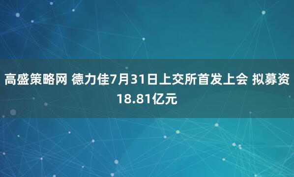 高盛策略网 德力佳7月31日上交所首发上会 拟募资18.81亿元
